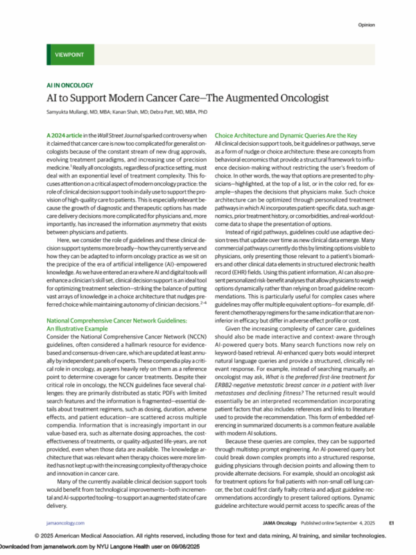 Samyukta Mullangi: AI to Support Modern Cancer Care