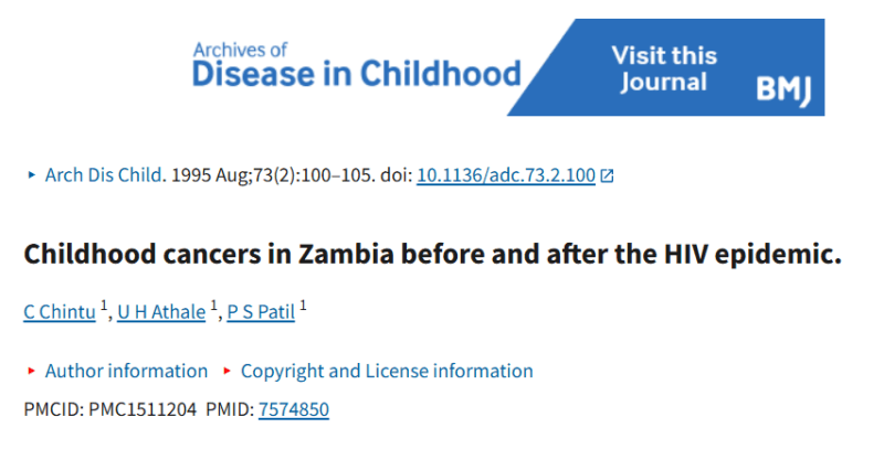 Jeremy Slone: 1995 Study on Pediatric Kaposi Sarcoma in Zambia