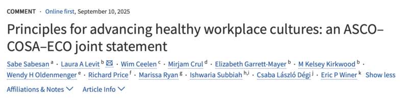 ASCO–COSA–ECO Joint Statement to Address the Global Challenge of Clinician Burnout in the Oncology Workforce