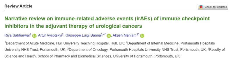 Giuseppe Banna: Adjuvant Immunotherapy in Urology - The Critical Challenge of irAEs
