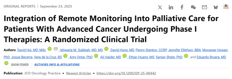 Eduardo Bruera: Pilot RCT on Remote Monitoring Plus Palliative Care for Advanced Cancer Patients