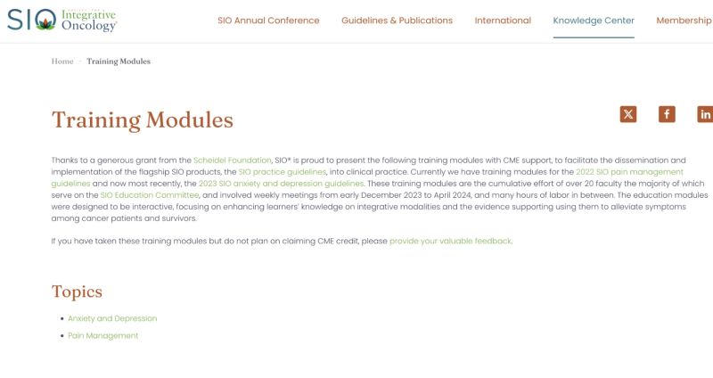 Five-Module Training Series That Translates the SIO/ASCO Evidence Into Practice - Society for Integrative Oncology