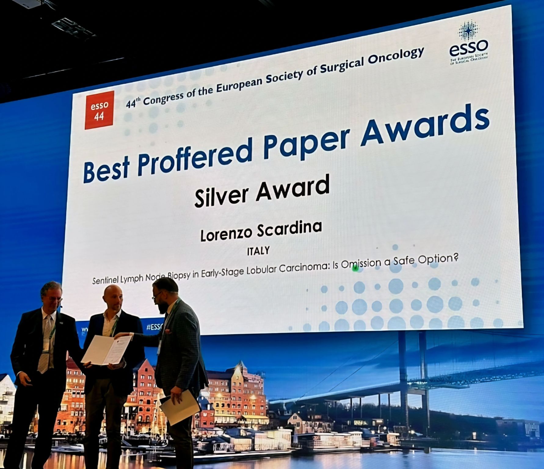 Lorenzo Scardina: Honored to Receive the Silver Award for the Best Proffered Paper at ESSO Congress