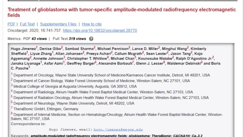 Boris Pasche: Treatment of Glioblastoma With Tumor-Specific Amplitude-Modulated Radiofrequency Electromagnetic Fields 2 Boris Pasche