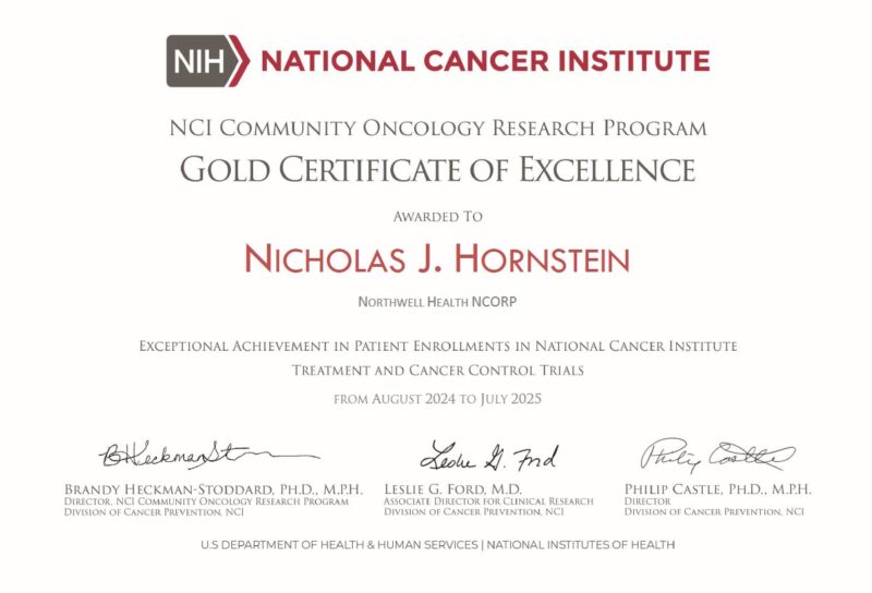 Nicholas Hornstein: Honored to Receive the NCI Gold Certificate of Excellence