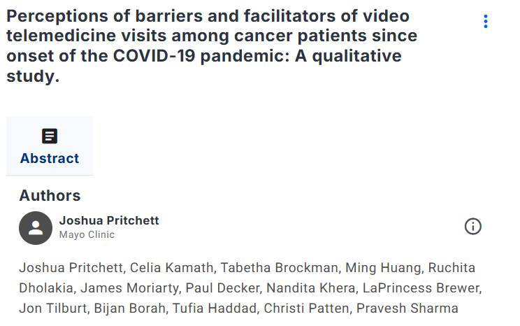 Joshua Pritchett: Understanding Barriers to Telemedicine Utilization Among Rural Cancer Patients