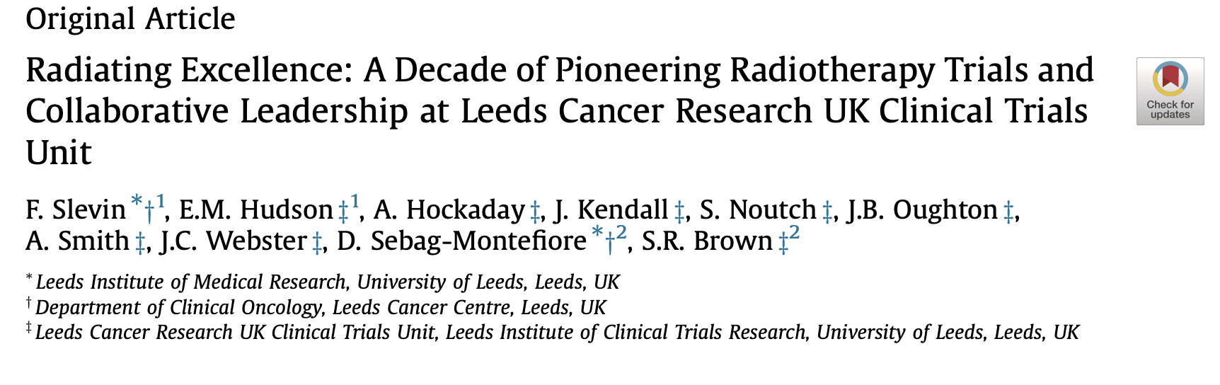 David Sebag-Montefiore: A Decade of Pioneering Radiotherapy Trials and Collaborative Leadership