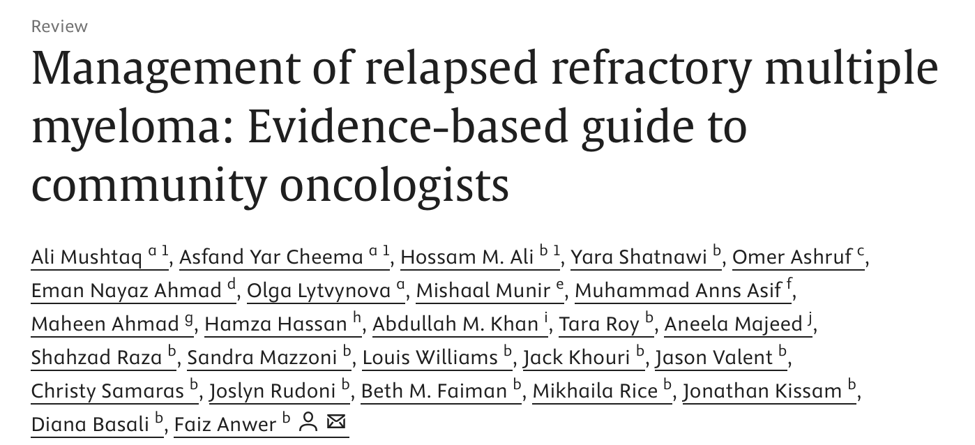 Asfand Yar Cheema: New Article on Management of Relapsed Refractory Multiple Myeloma