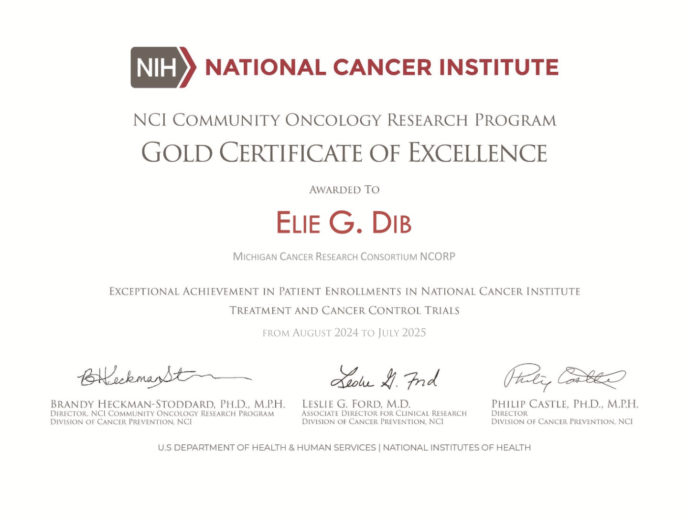 Inspiring Progress in Cancer Care: Elie Dib Recognized by NCI for Clinical Trial Excellence