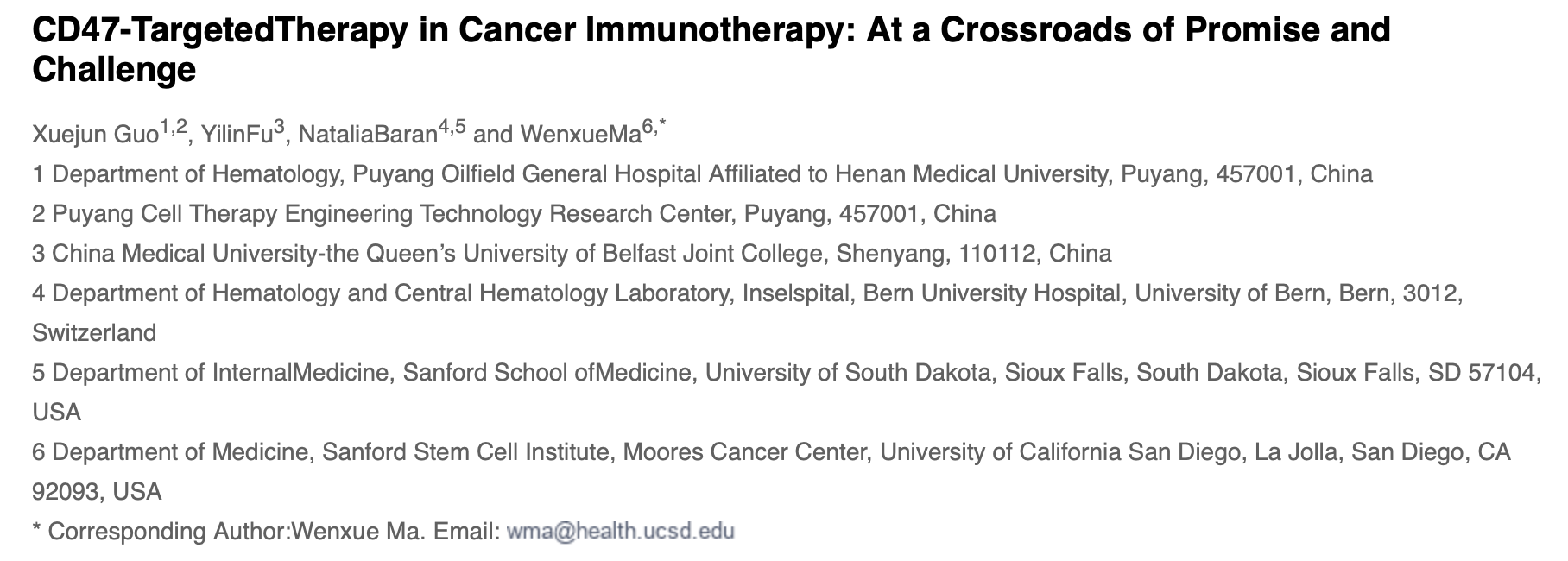 Wenxue Ma: CD47-Targeted Therapy in Cancer Immunotherapy