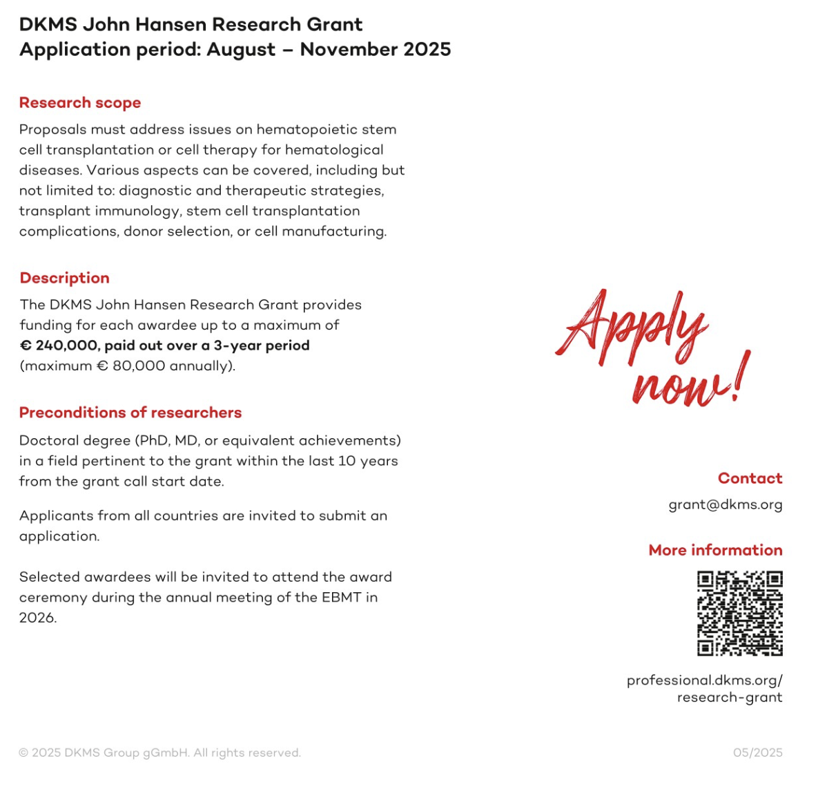 DKMS John Hansen Grant Offers €240,000 for Research in Blood Stem Cell Transplantation and Therapy - AIEOP