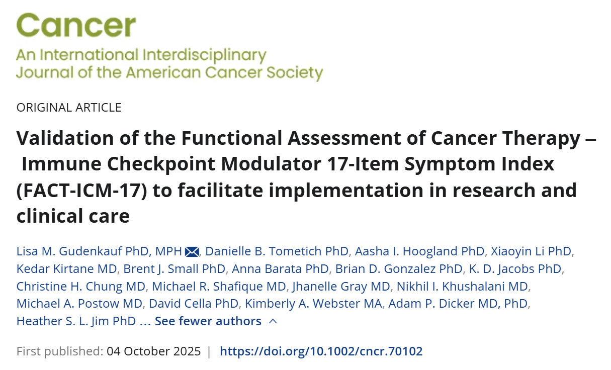Adam Dicker: New Patient-Reported Measure FACT-ICM-17 Has Been Published in Cancer