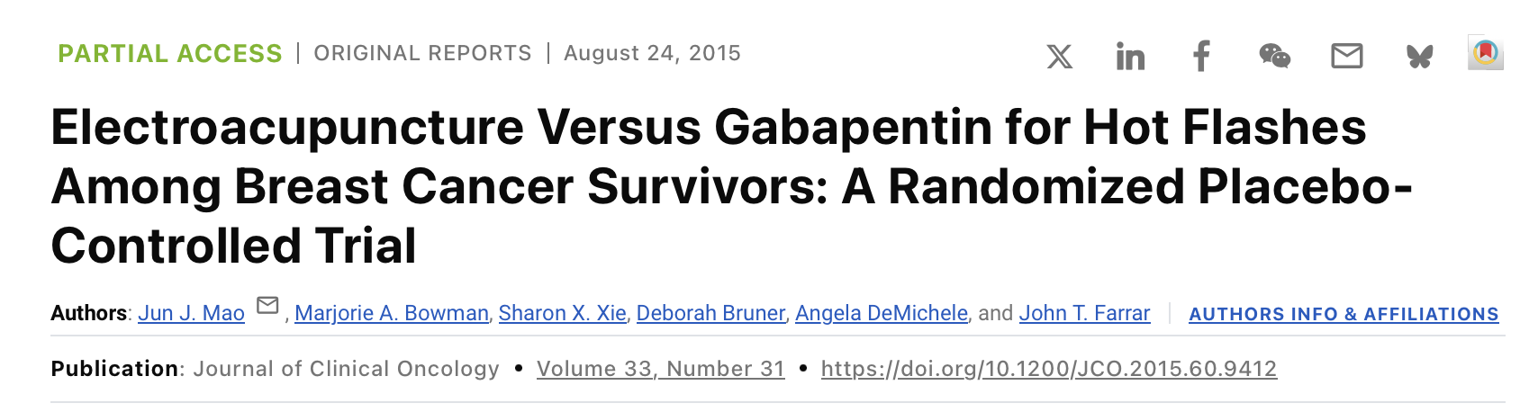 Jun Mao: Electroacupuncture vs Gabapentin for Hot Flashes Among Breast Cancer Survivors