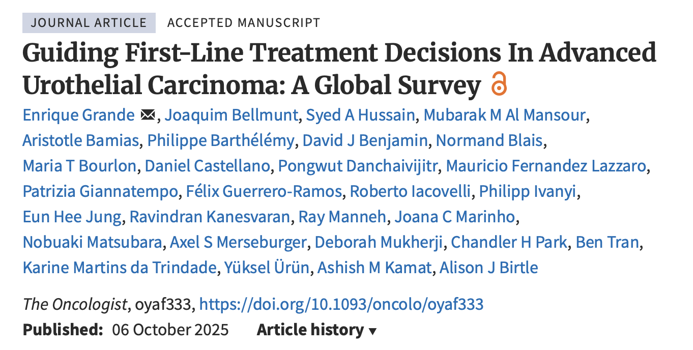 Yüksel Ürün: Global Survey on First-Line Treatment for Advanced Urothelial Carcinoma