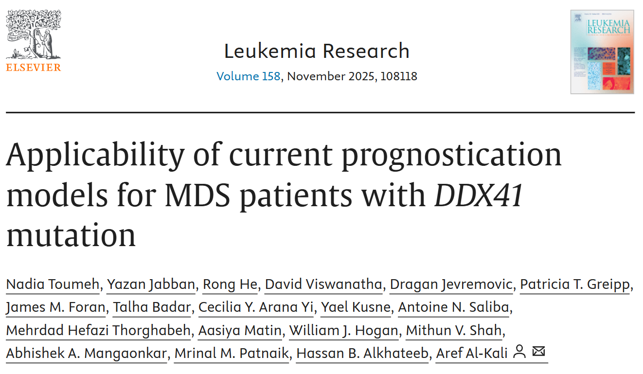 Talha Badar: Current Prognostication Models for MDS Patients with DDX41 Mutation