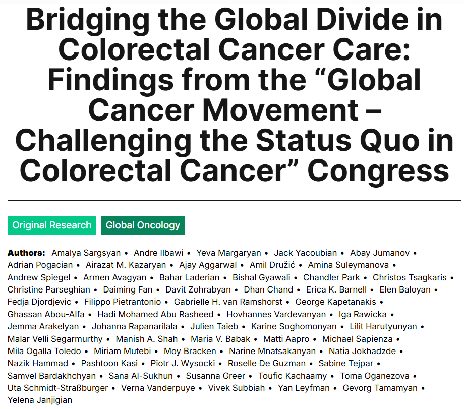 Amalya Sargsyan: Our Collaborative Paper on Global Colorectal Cancer Needs Is Published Ahead of ESMO