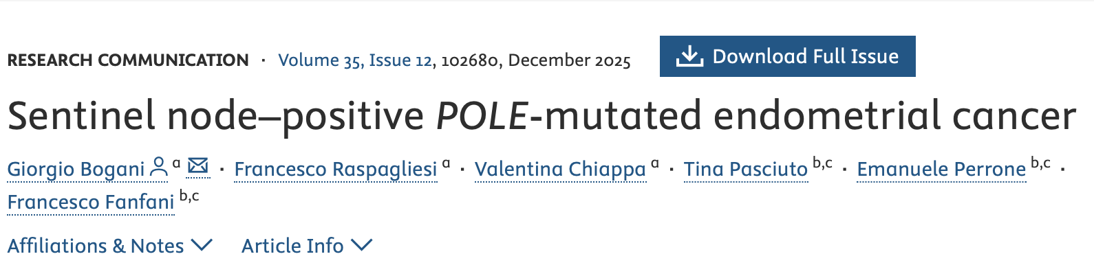 Giorgio Bogani: New Insights into POLE-Mutated Endometrial Cancer with Nodal Involvement 