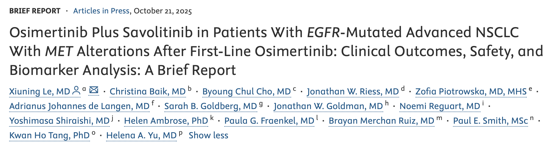 Stephen V Liu: Results from Osimertinib Plus Savolitinib in EGFR NSCLC with MET Amplification After Progression on Osimertinib