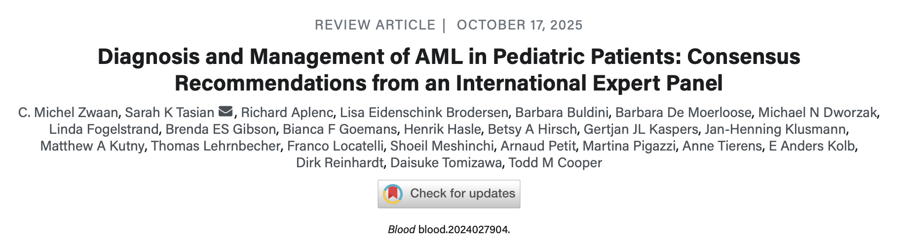 Venkatraman Radhakrishnan: International Consensus Guidelines for Management for Pediatric AML