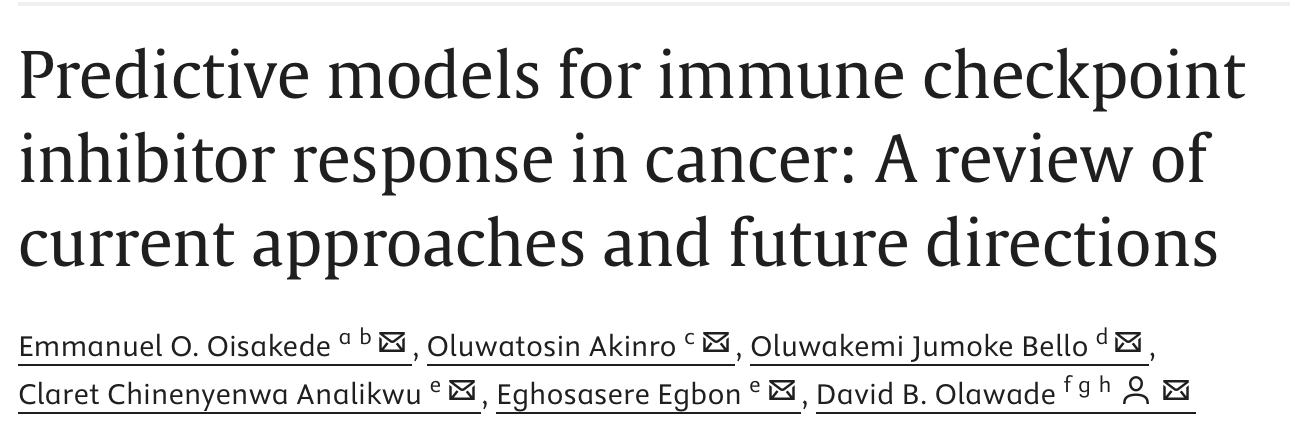 Emmanuel Oisakede: Predictive Models for Immune Checkpoint Inhibitor Response in Cancer 2 Emmanuel Oisakede: Predictive Models for Immune Checkpoint Inhibitor Response in Cancer
