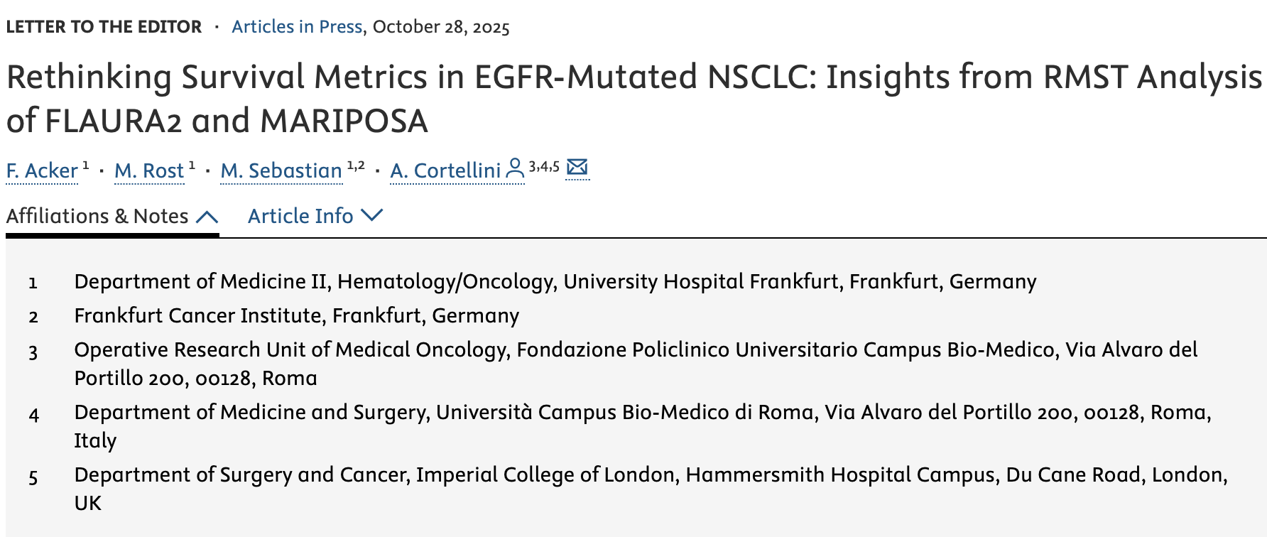Alessio Cortellini: Insights from RMST Analysis of FLAURA2 and MARIPOSA 2 Alessio Cortellini: Insights from RMST Analysis of FLAURA2 and MARIPOSA