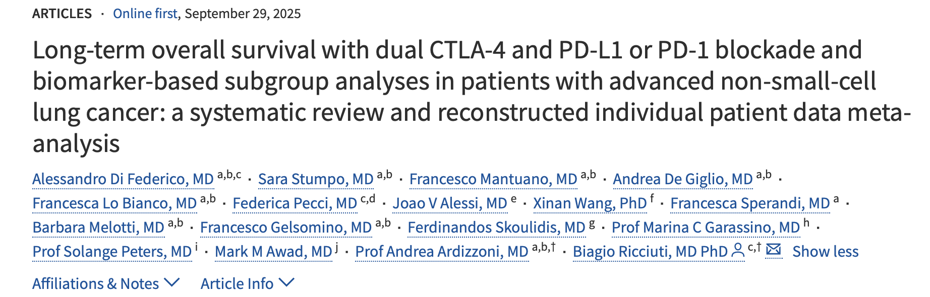 Biomarkers and Dual Checkpoint Blockade in Advanced Non Small Cell Lung Cancer Survival