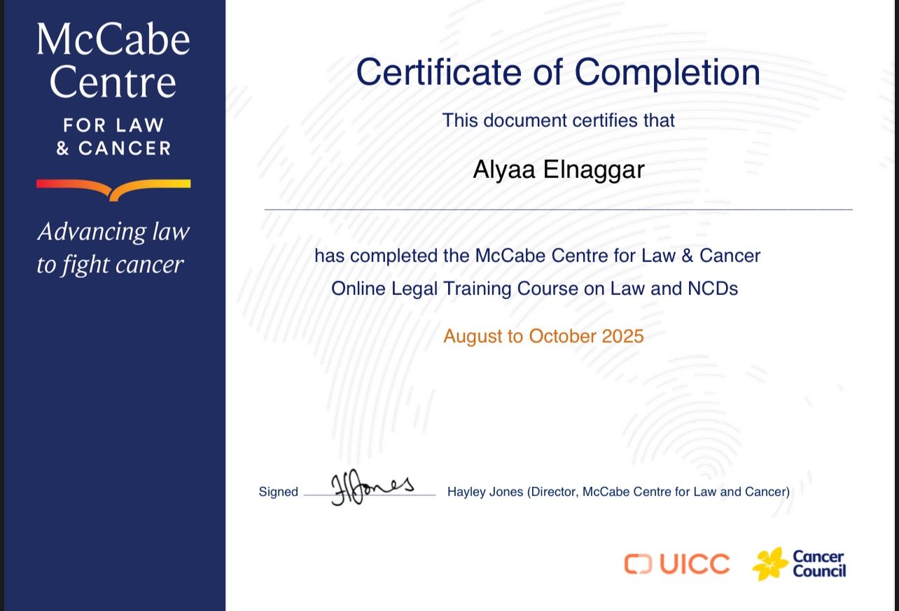 Alyaa Elnaggar: How Law and Policy Can be Powerful Tools to Prevent and Control NCDs 2 Alyaa Elnaggar: How Law and Policy Can be Powerful Tools to Prevent and Control NCDs