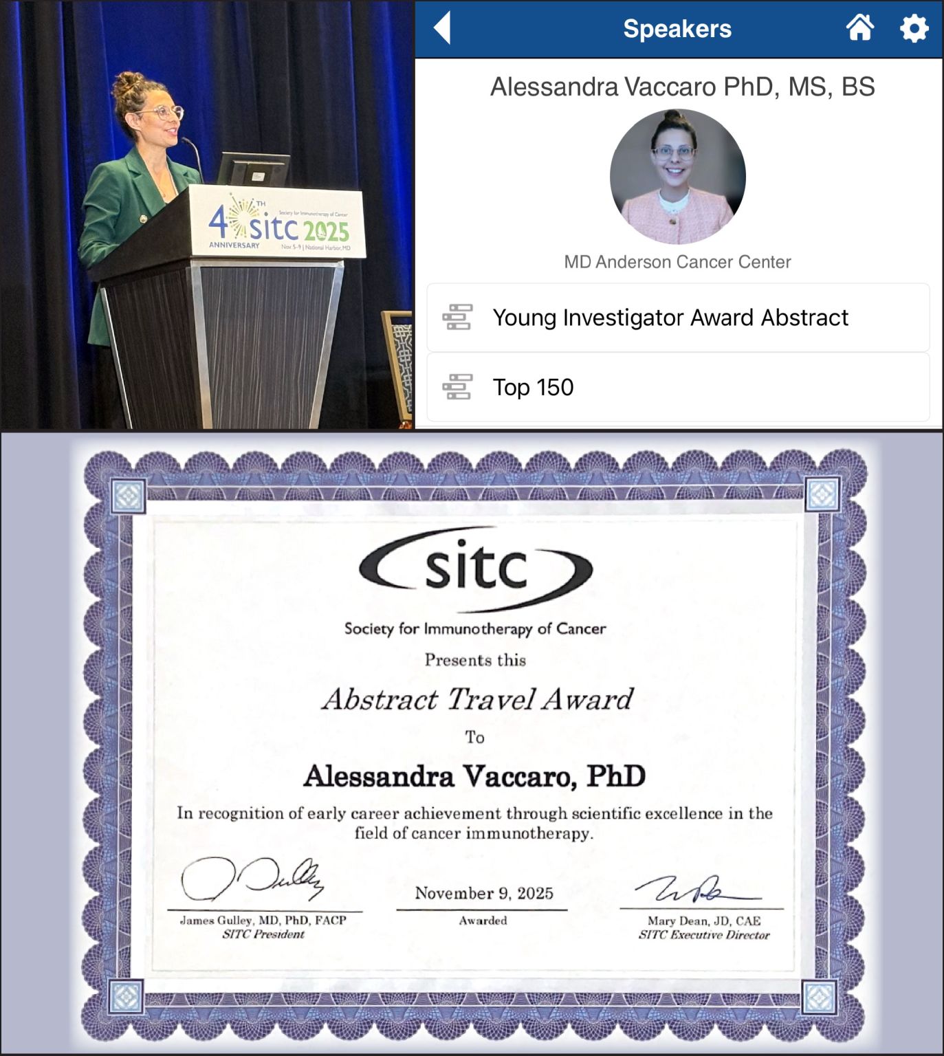 Alessandra Vaccaro: Humbled to Receive the Young Investigator Award from SITC
