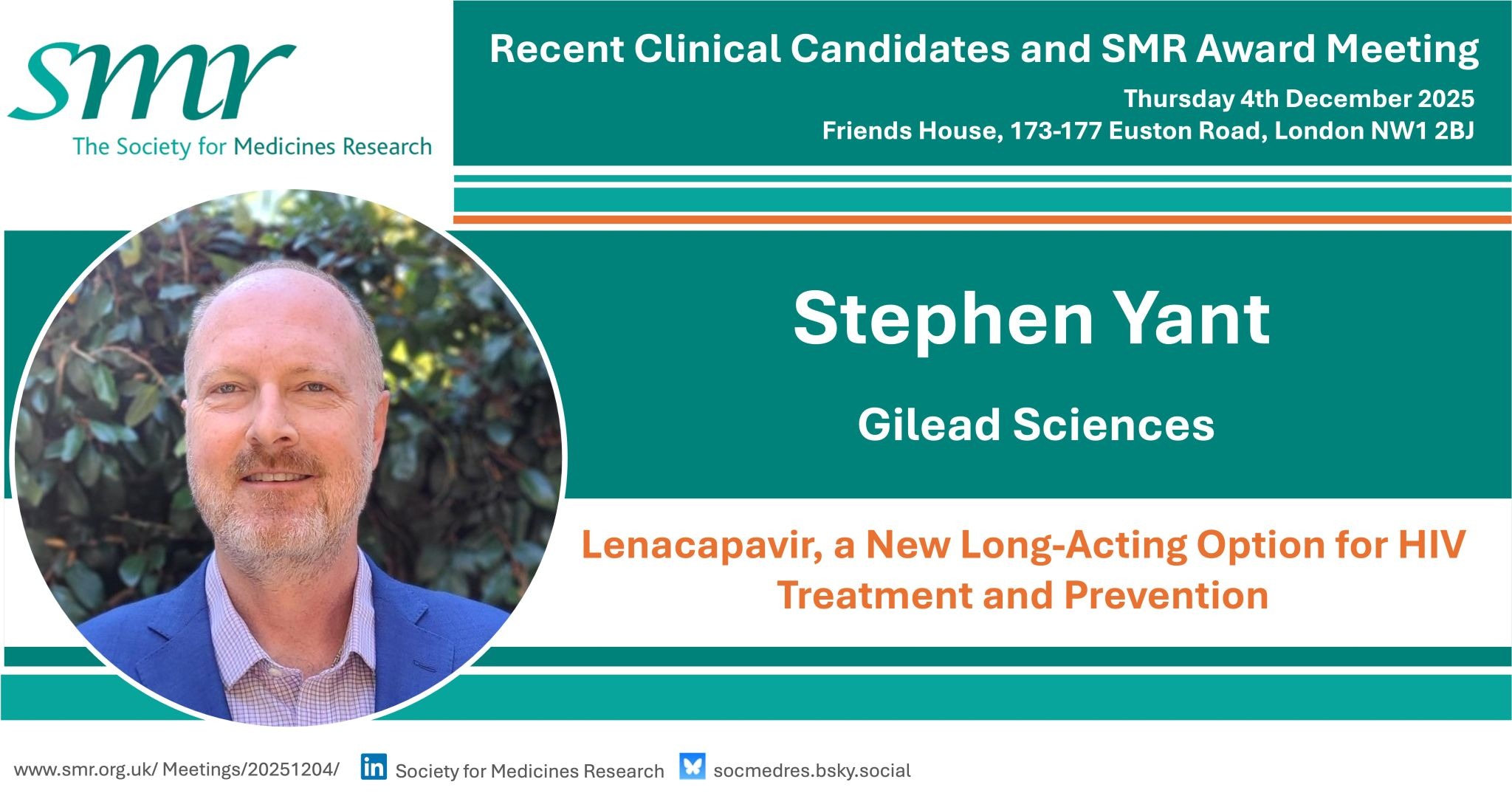 Dr. Stephen Yant to Speak at the Society for Medicines Research Award Meeting