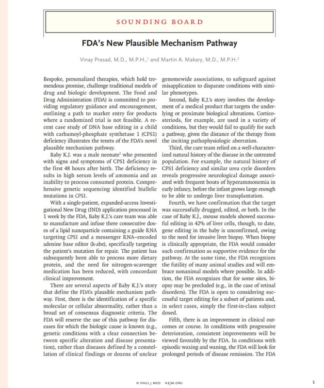 FDA’s New “Plausible Mechanism Pathway” Marks a Major Turning Point for Individualized Therapies 2 Plausible Mechanism Pathway