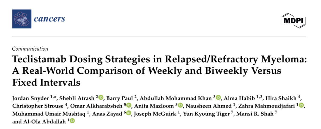 Al-Ola Abdallah: Teclistamab Dosing in Multiple Myeloma - Continuous versus Fixed Duration 4 Al-Ola Abdallah: Teclistamab Dosing in Multiple Myeloma - Continuous versus Fixed Duration