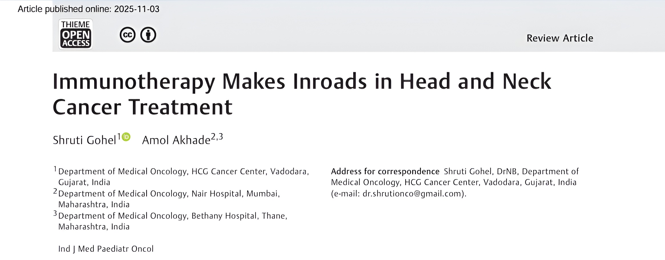 Shruti Gohel and Amol Akhade Share New Publication on Immunotherapy in Head and Neck Cancer Treatment 2 Shruti Gohel and Amol Akhade Share New Publication on Immunotherapy in Head and Neck Cancer Treatment