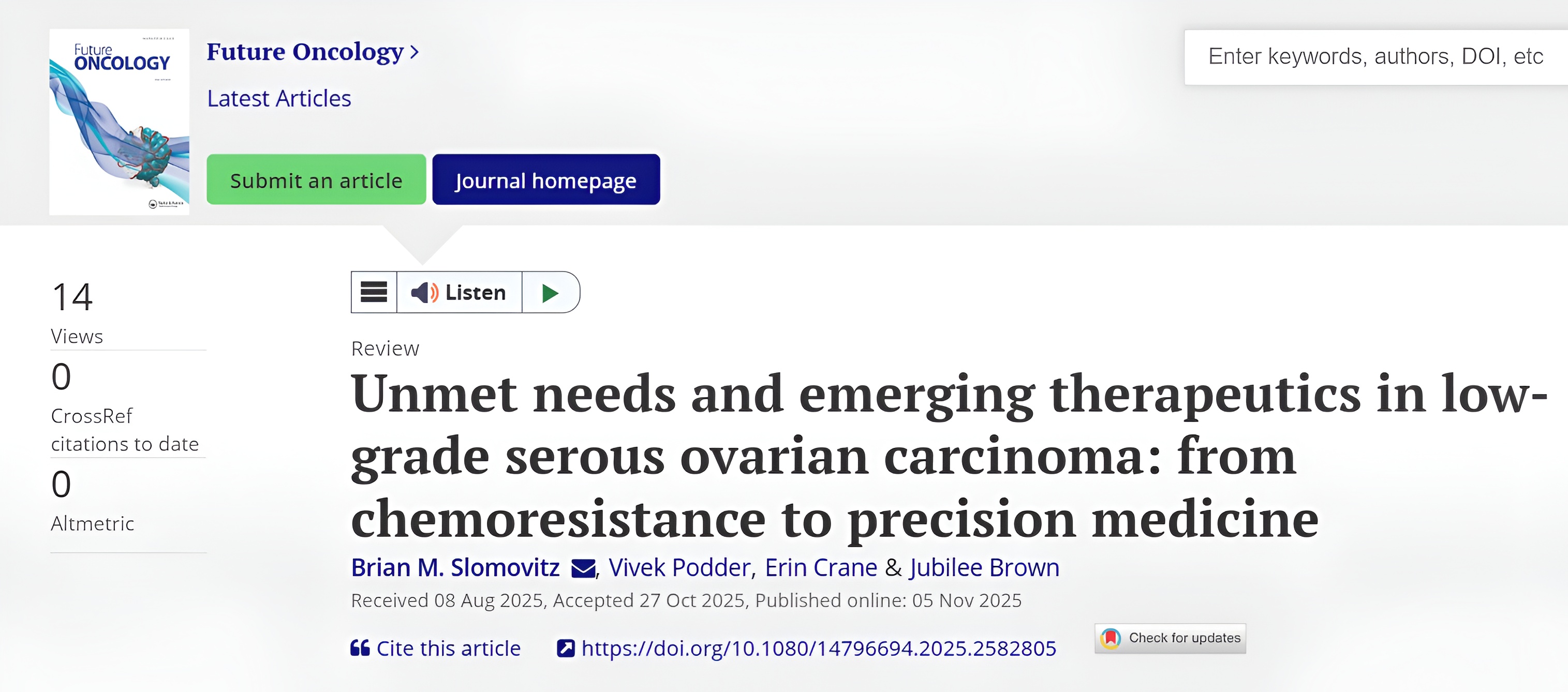 Vivek Podder: Emerging Therapeutics in Low-Grade Serous Ovarian Carcinoma