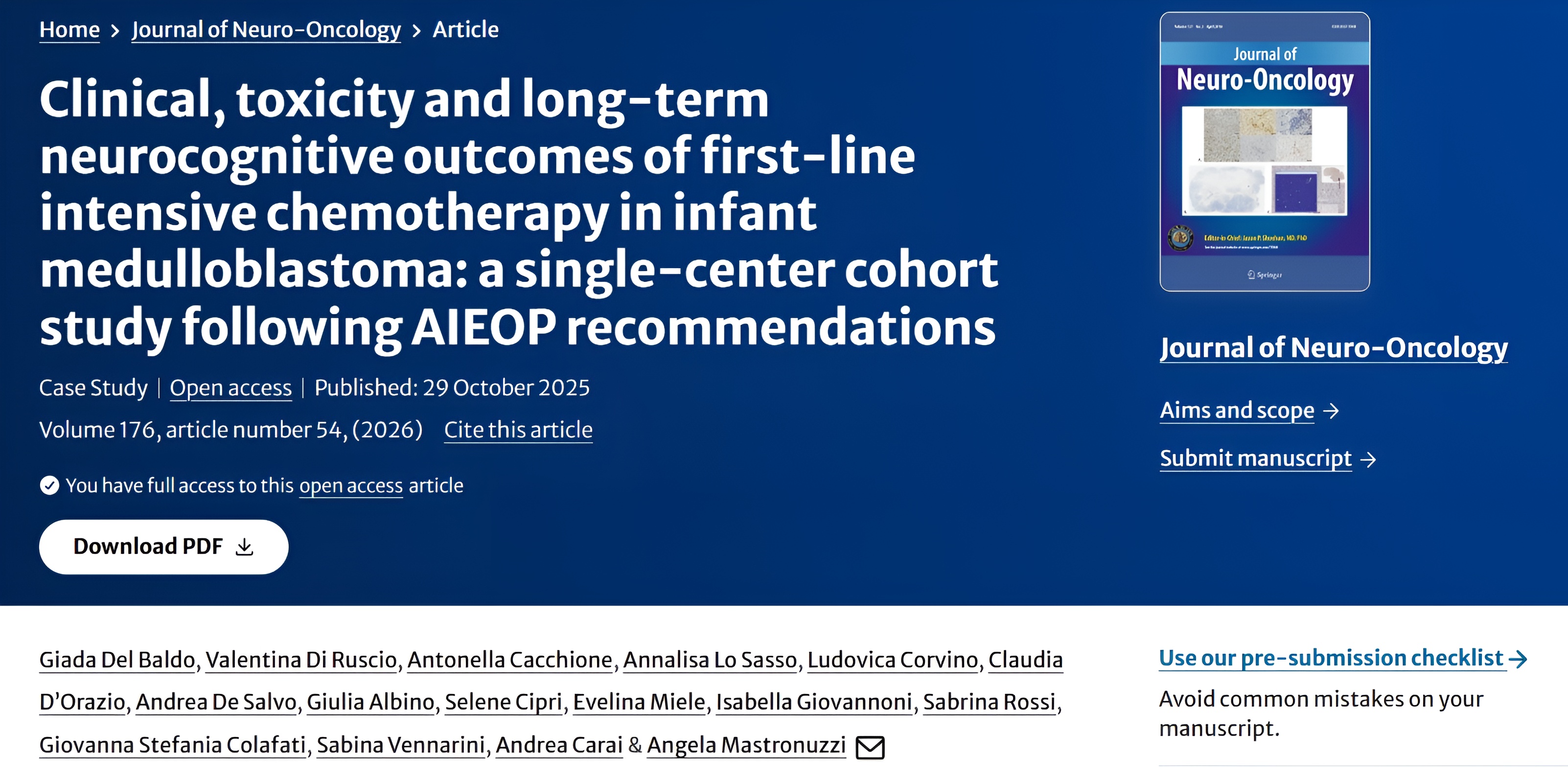 Angela Mastronuzzi: Results from Intensive Chemotherapy in Infants with Medulloblastoma