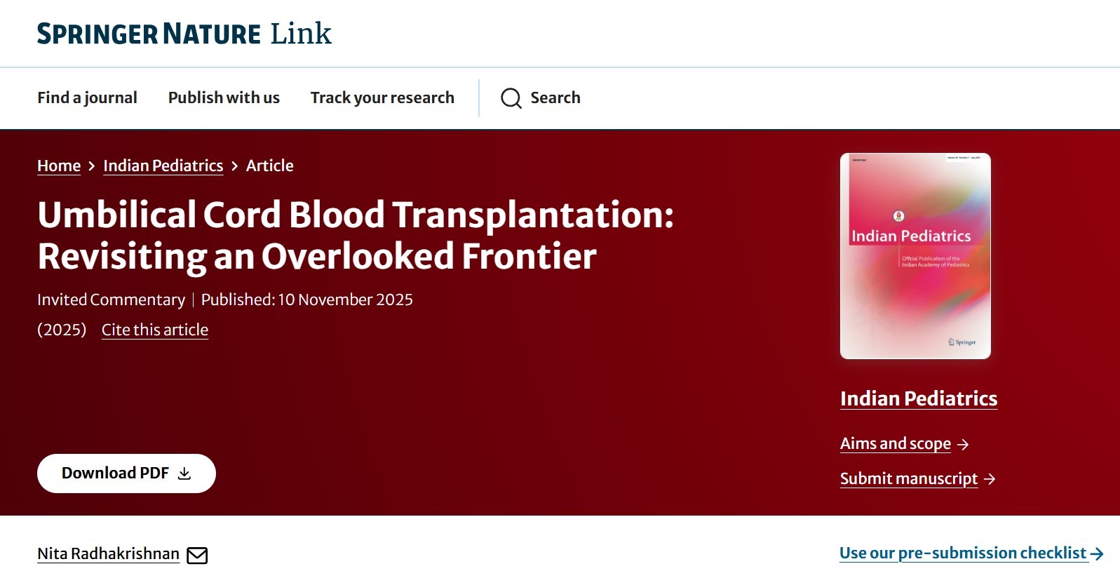 Nita Radhakrishnan: Insights on Umbilical Cord Blood Transplantation