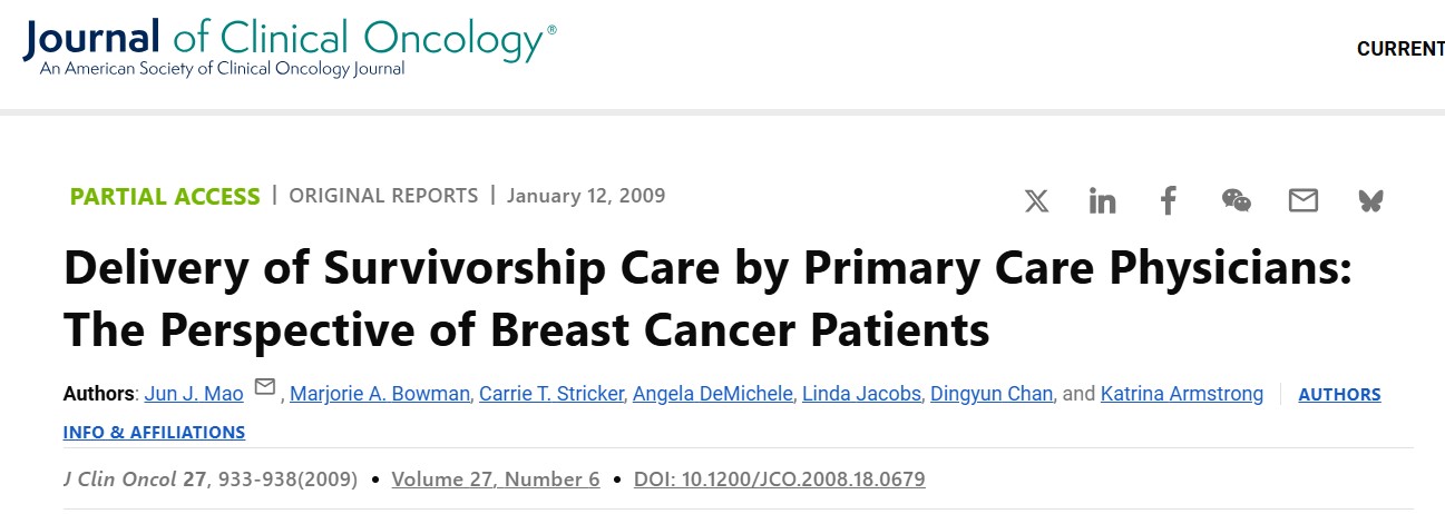 Jun Mao: Challenges and Progress in Primary Care Survivorship for Breast Cancer