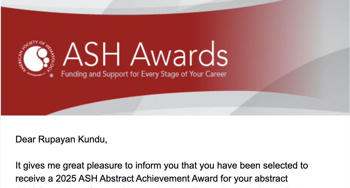 Rupayan Kundu: Deeply Honored to Receive the 2025 ASH Abstract Achievement Award