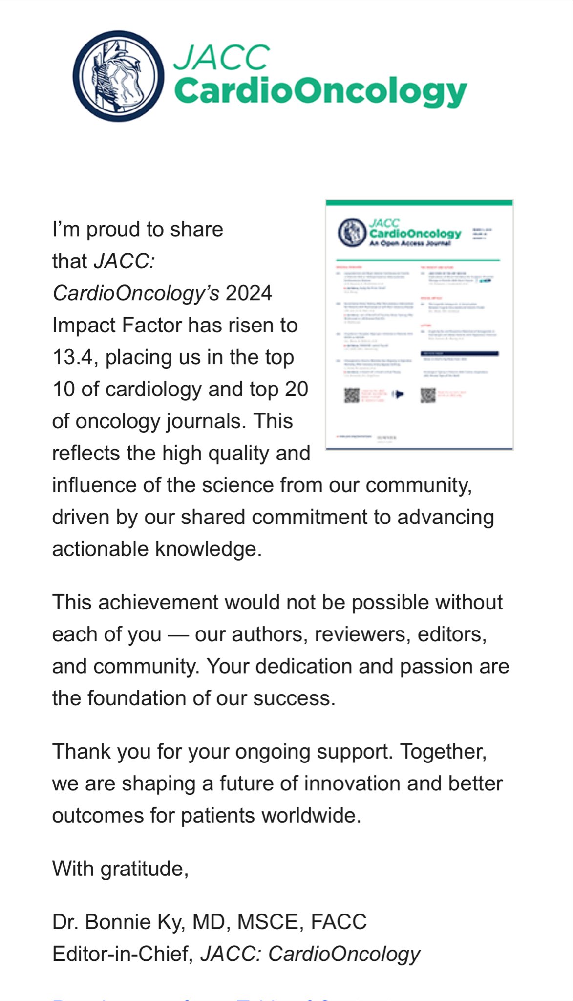 JACC: CardioOncology's 2024 Impact Factor Has Risen to 13.4 - Massimiliano Camilli 2 CardioOncology