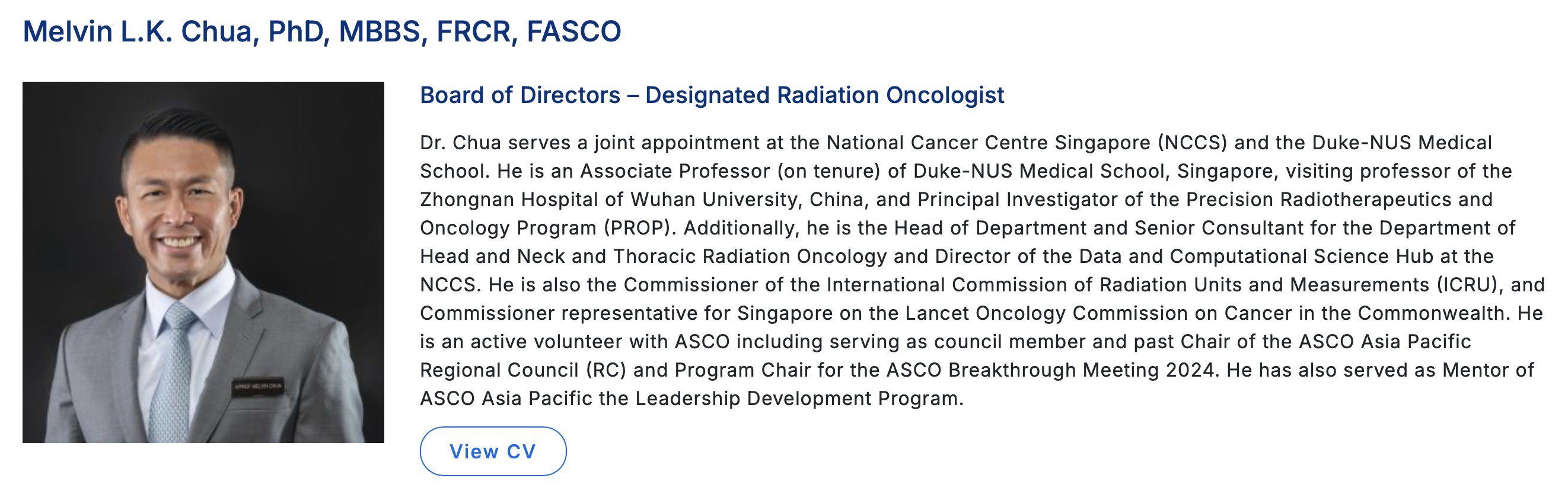 Melvin LK Chua: Honored to Be Nominated for ASCO Board Seat in Radiation Oncology 2 Melvin LK Chua
