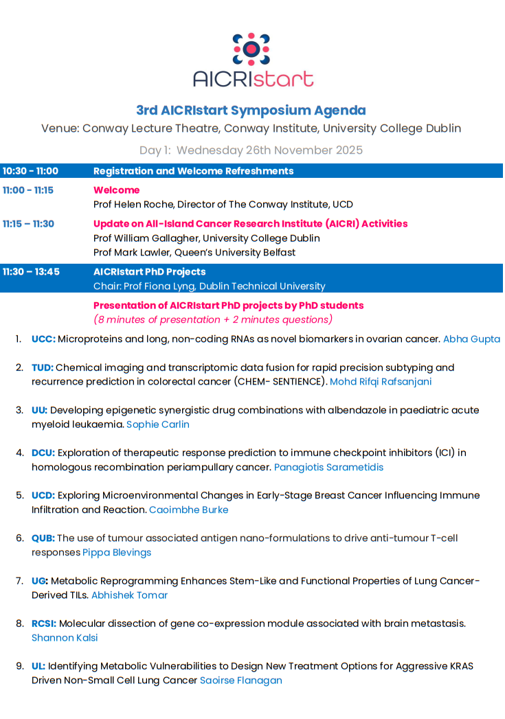3rd AICRIstart Symposium: Advancing All-Island Cancer Research and Careers