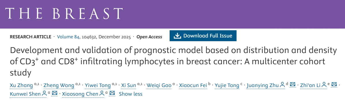 Zheng (Wilson) Wang: Prognostic Model Based on CD3+ and CD8+ Immune Cells in Breast Cancer