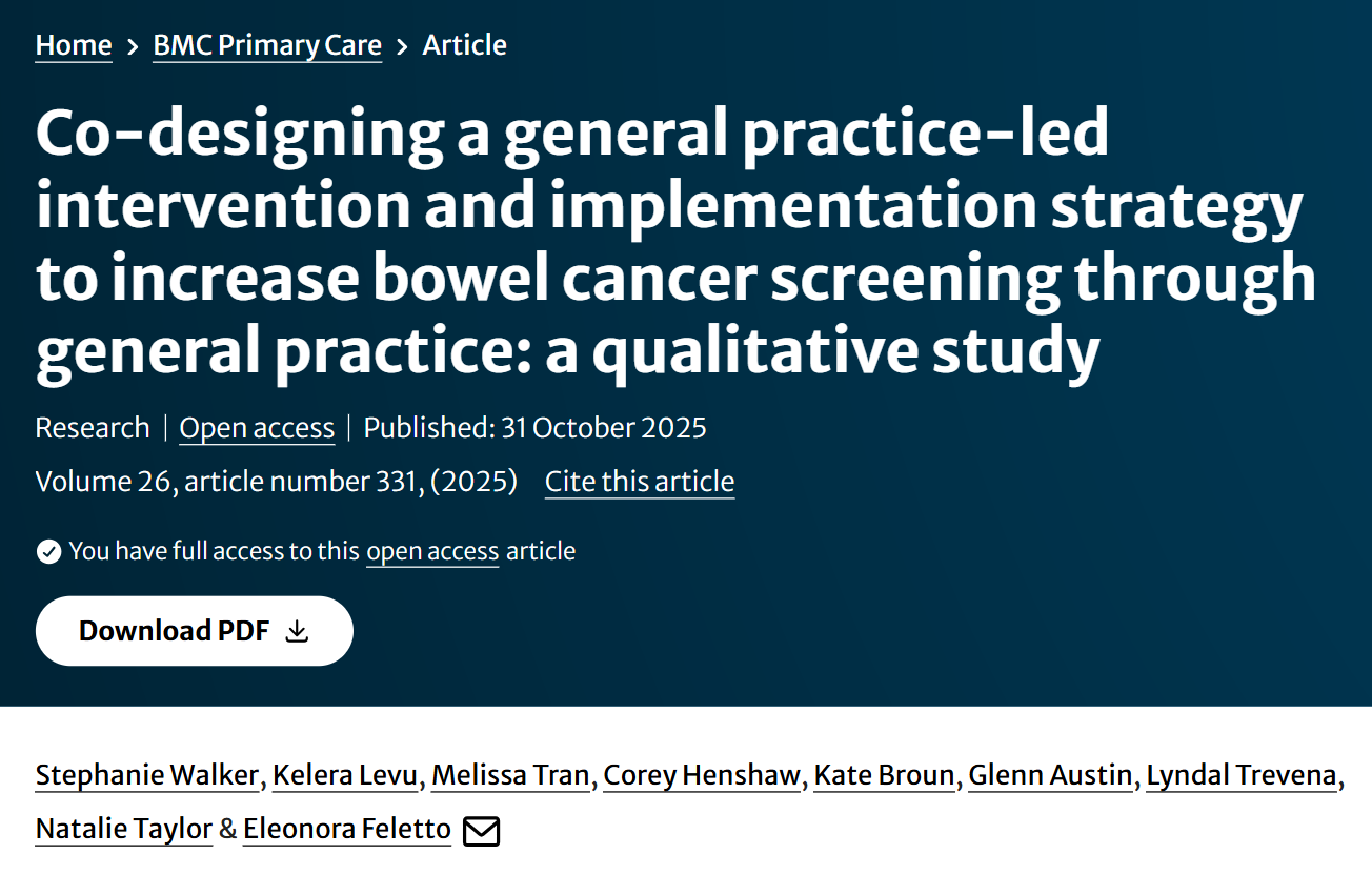 Eleonora Feletto: General Practice to Support Bowel Cancer Screening in Australia
