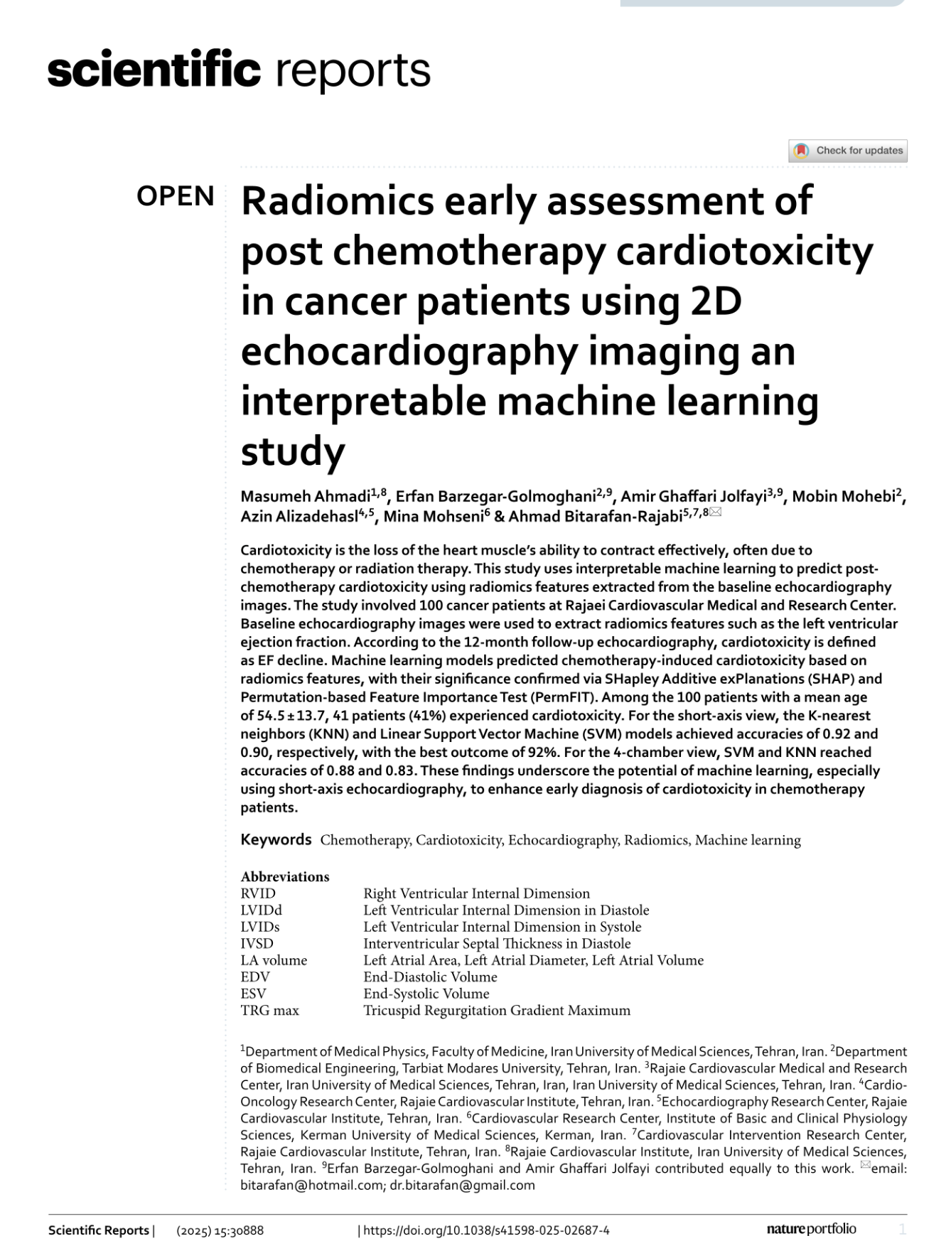 Azin Alizadehasl: Great Feedback for Our Publication on Radiomics Assessment of Post-Chemotherapy Cardiotoxicity