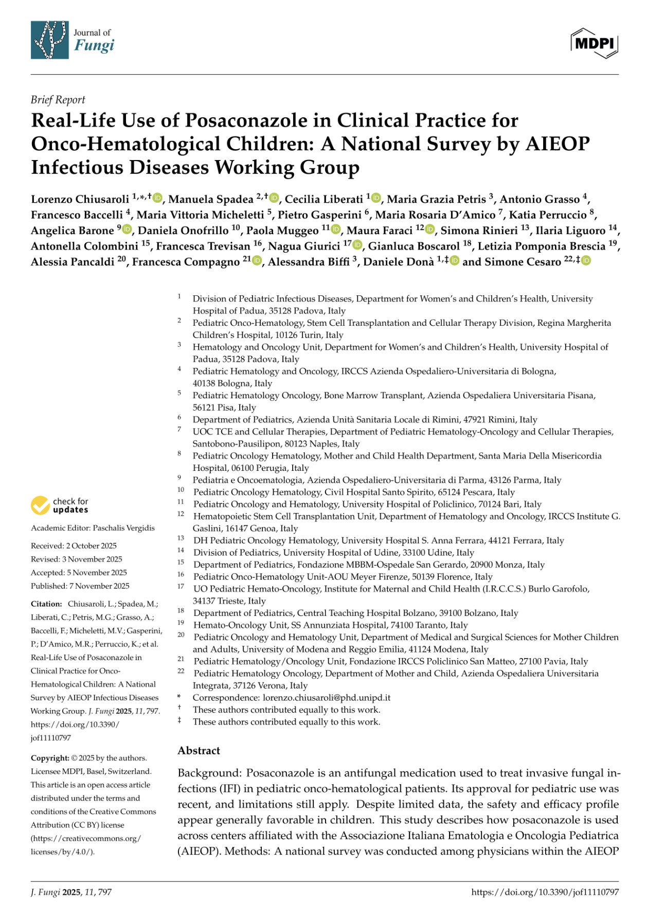 Simone Cesaro: Posaconazole Prophylaxis in Pediatric Immunocompromised Patients