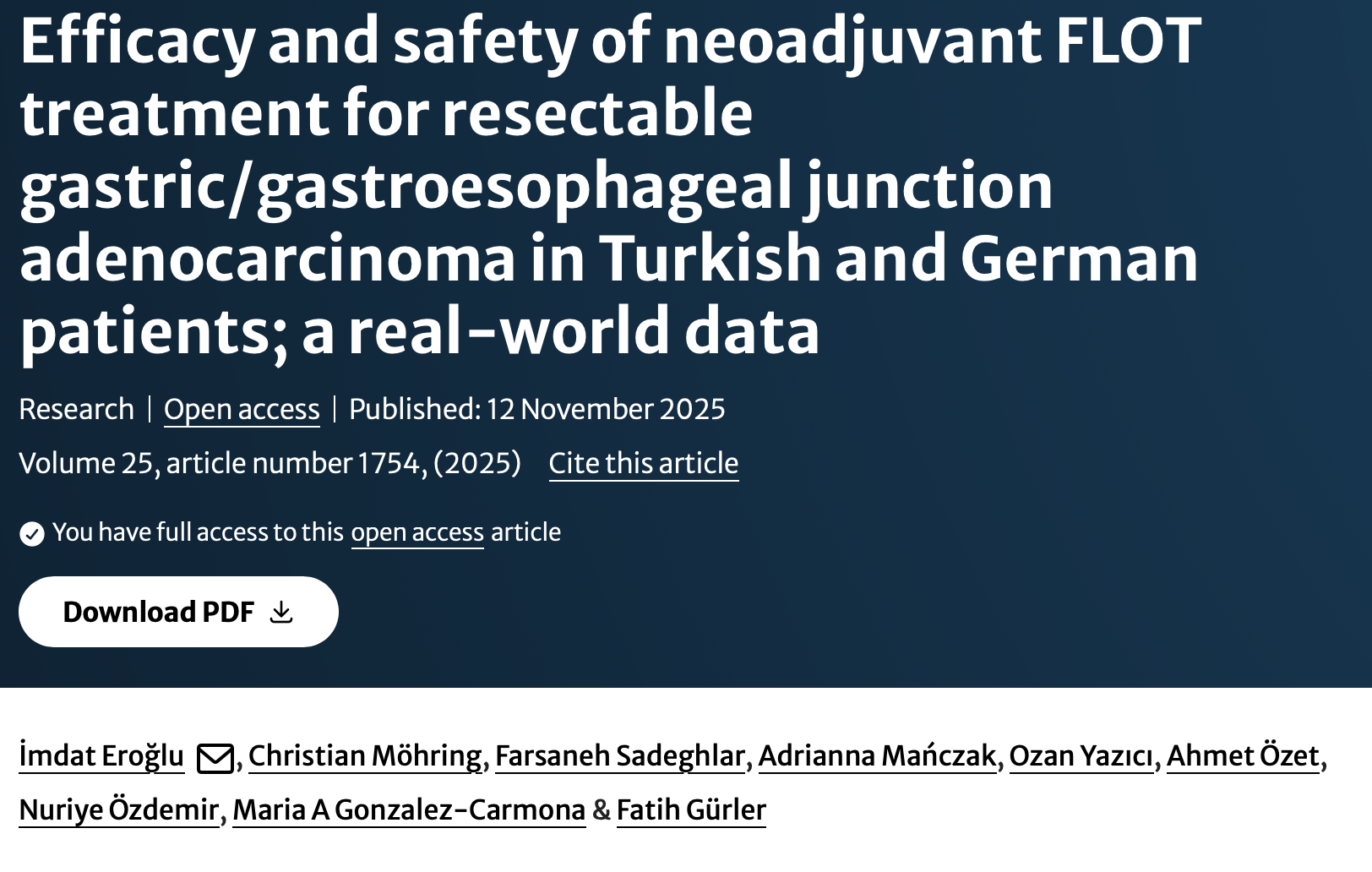 İmdat Eroğlu: Efficacy and Safety of Neoadjuvant FLOT Treatment for Resectable Gastric and GEJ Adenocarcinoma 2 İmdat Eroğlu: Efficacy and Safety of Neoadjuvant FLOT Treatment for Resectable Gastric and GEJ Adenocarcinoma