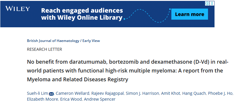 Rahul Banerjee: New Insights on Functional High-Risk Multiple Myeloma from BJH Study 3 Rahul Banerjee: New Insights on Functional High-Risk Multiple Myeloma from BJH Study
