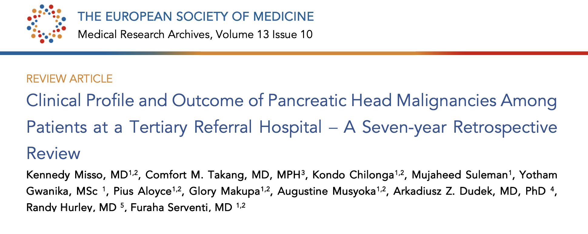 Glory Makupa: Seven-Year Study on Pancreatic Head Tumor Outcomes 2 Glory Makupa: Seven-Year Study on Pancreatic Head Tumor Outcomes