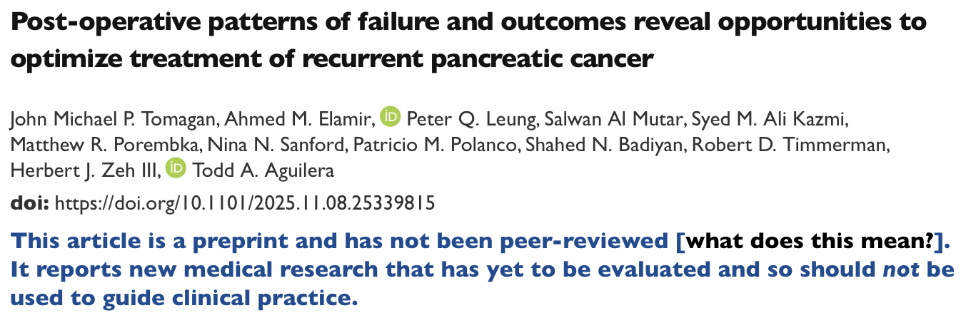 Anirban Maitra: Preprint on Postoperative Recurrence Patterns in Resectable Pancreatic Cancer