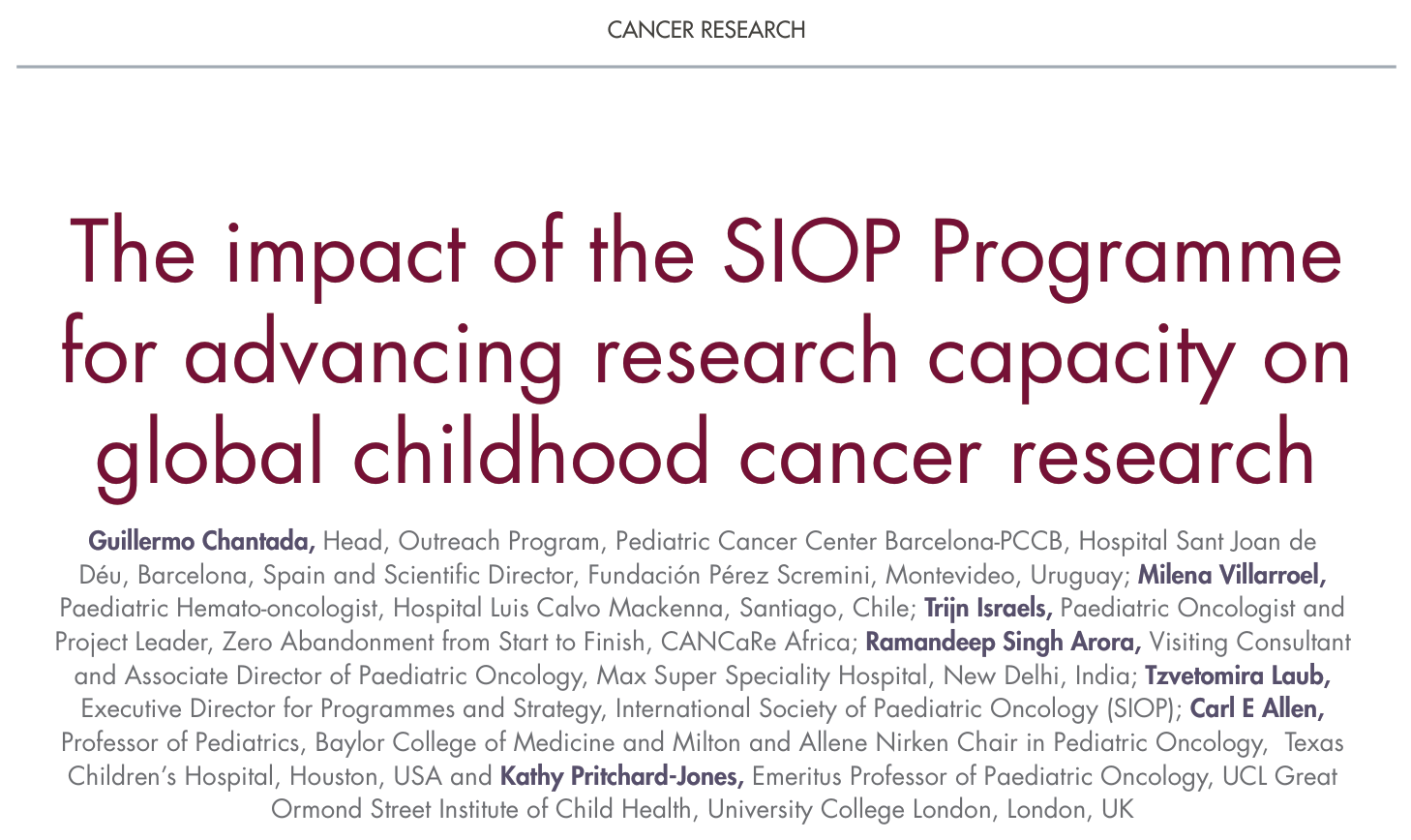 Strengthening Childhood Cancer Research in LMICs - SIOP 2 Strengthening Childhood Cancer Research in LMICs - SIOP