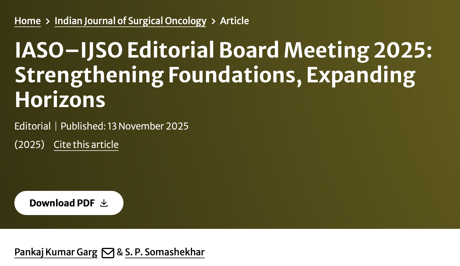 Pankaj Kumar Garg: Proud to Be Part of the IASO–IJSO Editorial Board Meeting 2025